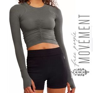 NWT FP Movement Women's Tempo Ruched Long Sleeve- DARK GREY
